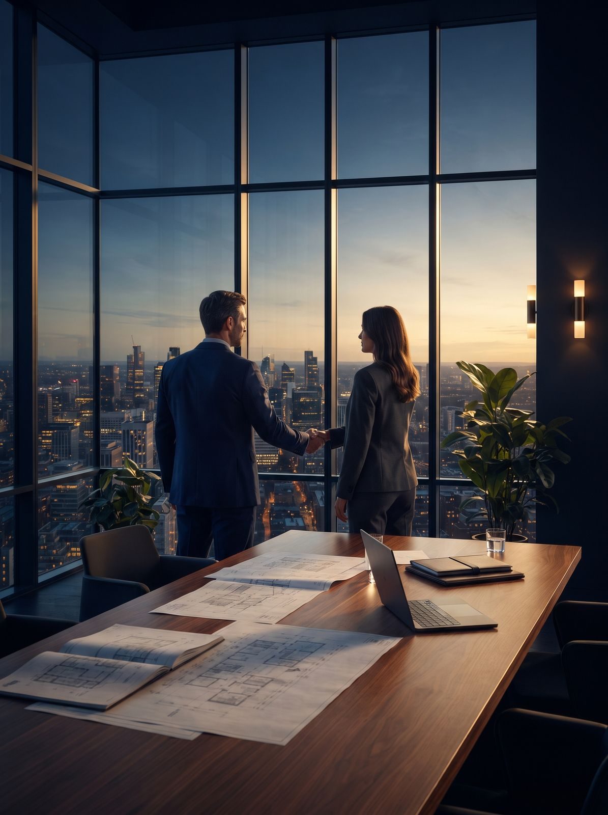 Business partners shaking hands in a meeting room